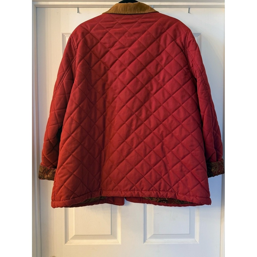 Orvis Quilted Barn Chore Jacket Red Faux Suede Collar Paisley Lined - Picture 6 of 10
